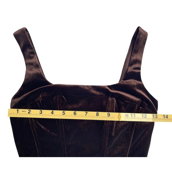 NIA Brown Velvet Cropped Corset Top - Square Neck Wide Straps - Size XS - Picture 4 of 11